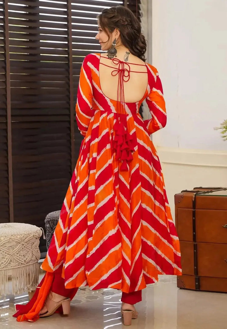 Orange Silk Readymade Pant Style Suit