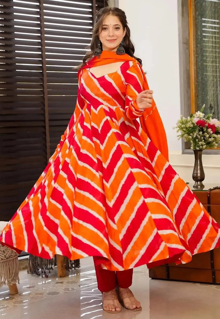 Orange Silk Readymade Pant Style Suit