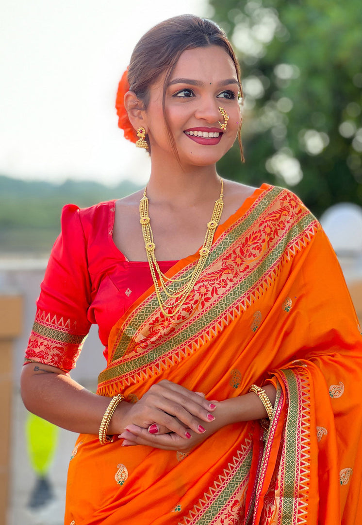 Orange Silk Saree With Blouse