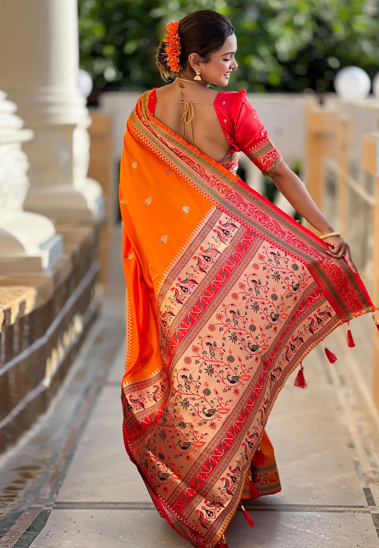 Orange Silk Saree With Blouse