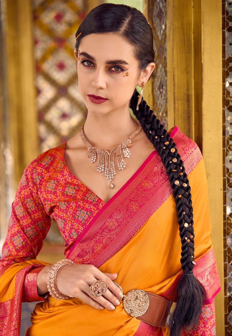Orange Silk Saree With Blouse