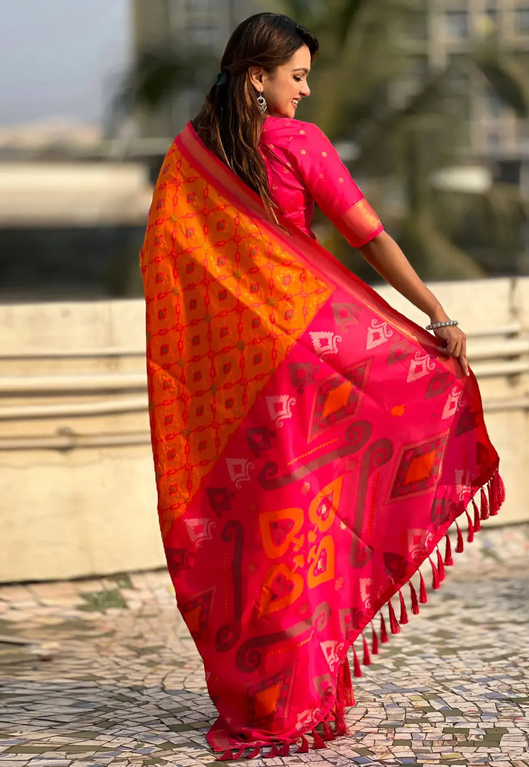 Orange Silk Saree With Blouse