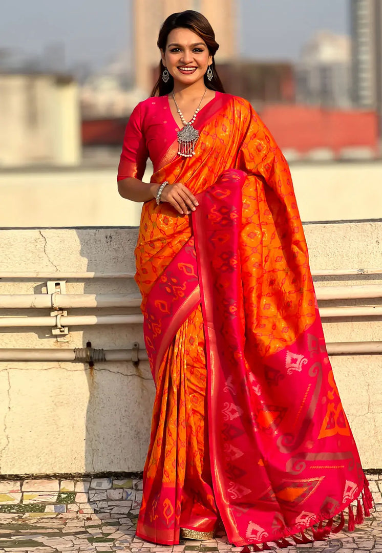 Orange Silk Saree With Blouse