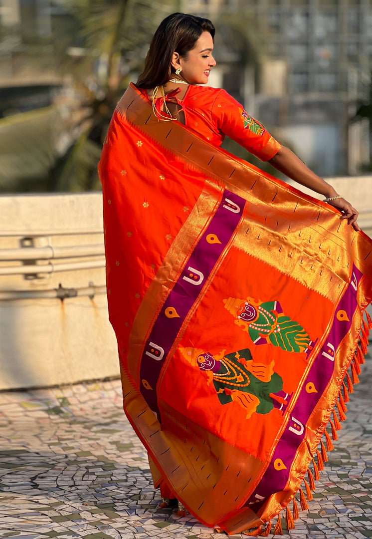 Orange Silk Saree With Blouse