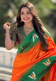 Orange Silk Saree With Blouse