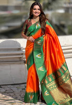 Load image into Gallery viewer, Orange Silk Saree With Blouse
