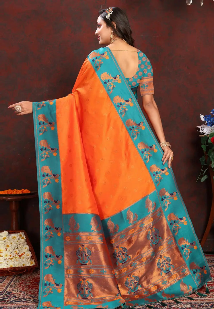 Orange Silk Saree With Blouse