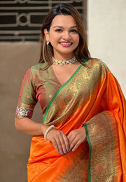 Orange Tissue Saree With Blouse