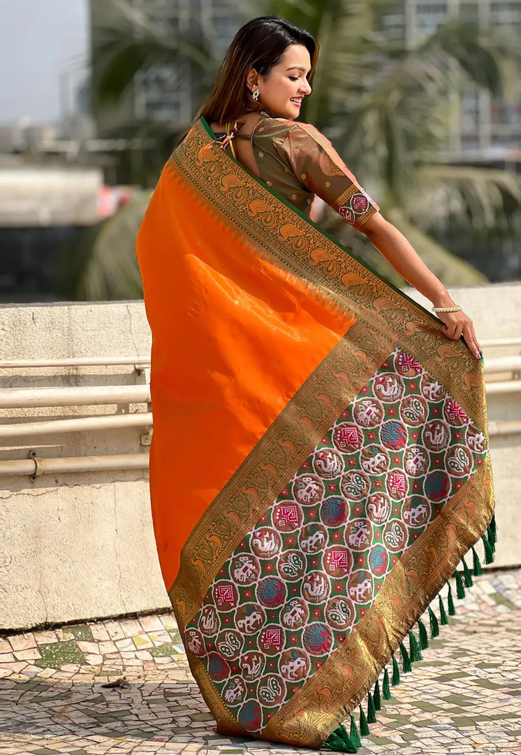 Orange Tissue Saree With Blouse