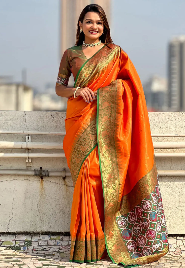 Orange Tissue Saree With Blouse