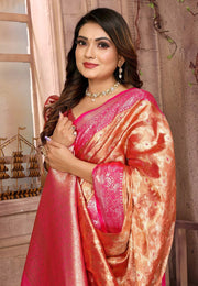 Orange Tissue Silk Saree With Blouse