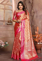 Load image into Gallery viewer, Orange Tissue Silk Saree With Blouse
