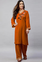 Load image into Gallery viewer, Orange Velvet Kurta Set With Palazzo
