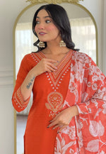 Load image into Gallery viewer, Orange Viscose Rayon Readymade Pant Style Suit

