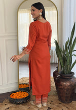Load image into Gallery viewer, Orange Viscose Rayon Readymade Pant Style Suit
