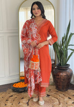 Load image into Gallery viewer, Orange Viscose Rayon Readymade Pant Style Suit

