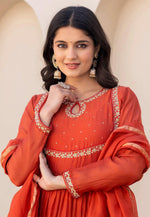 Load image into Gallery viewer, Orange Viscose Readymade Anarkali Suit

