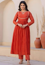 Load image into Gallery viewer, Orange Viscose Readymade Anarkali Suit
