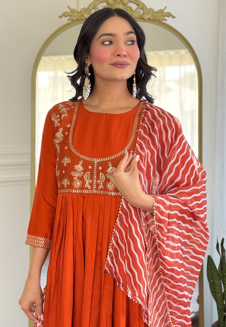 Orange Viscose Readymade Anarkali Suit