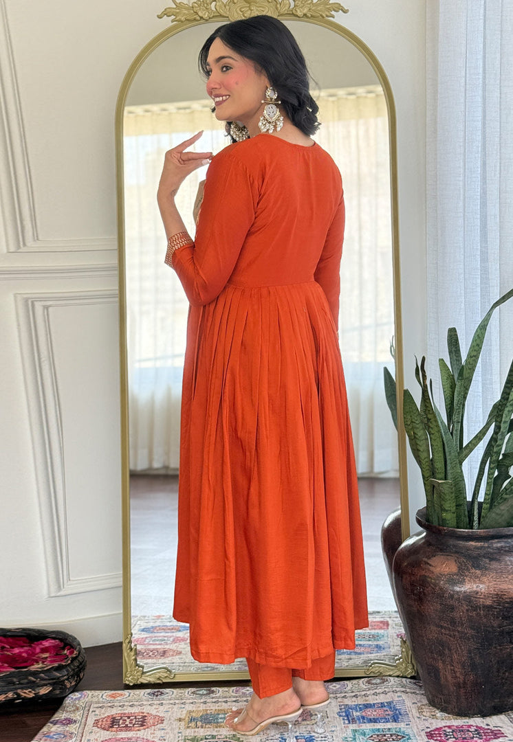 Orange Viscose Readymade Anarkali Suit