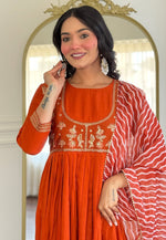 Load image into Gallery viewer, Orange Viscose Readymade Anarkali Suit
