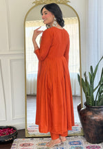 Load image into Gallery viewer, Orange Viscose Readymade Anarkali Suit
