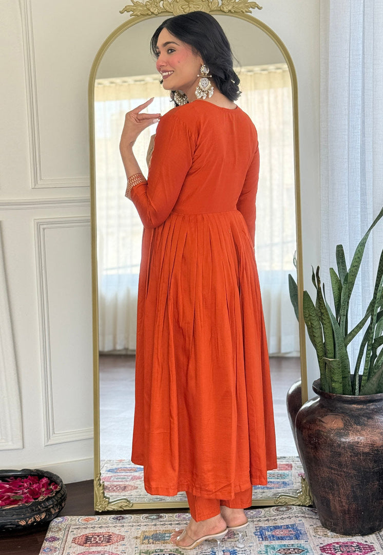 Orange Viscose Readymade Anarkali Suit