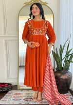 Load image into Gallery viewer, Orange Viscose Readymade Anarkali Suit

