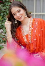Load image into Gallery viewer, Orange Viscose Readymade Anarkali Suit
