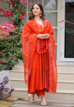 Load image into Gallery viewer, Orange Viscose Readymade Anarkali Suit
