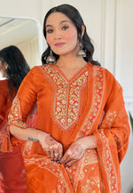 Load image into Gallery viewer, Orange Viscose Readymade Pakistani Suit
