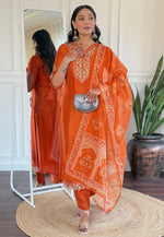 Load image into Gallery viewer, Orange Viscose Readymade Pakistani Suit
