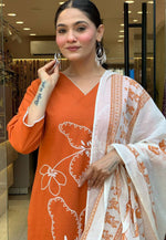 Load image into Gallery viewer, Orange Viscose Readymade Pant Style Suit

