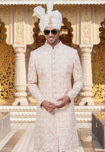 Load image into Gallery viewer, Peach Art Silk Achkan Style Sherwani
