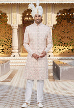 Load image into Gallery viewer, Peach Art Silk Achkan Style Sherwani
