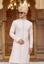 Load image into Gallery viewer, Peach Art Silk Achkan Style Sherwani
