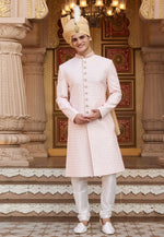 Load image into Gallery viewer, Peach Art Silk Achkan Style Sherwani
