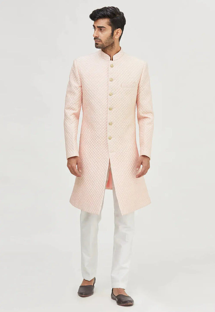 Peach Art Silk Indo Western Sherwani