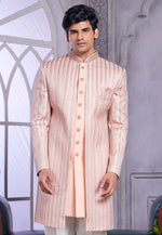 Load image into Gallery viewer, Peach Art Silk Jacket Style Sherwani
