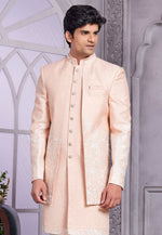 Load image into Gallery viewer, Peach Art Silk Jacket Style Sherwani
