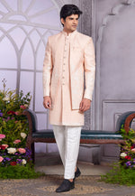 Load image into Gallery viewer, Peach Art Silk Jacket Style Sherwani
