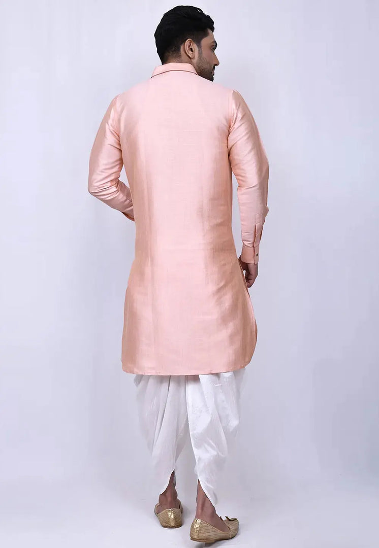 Peach Art Silk Pathani Suit