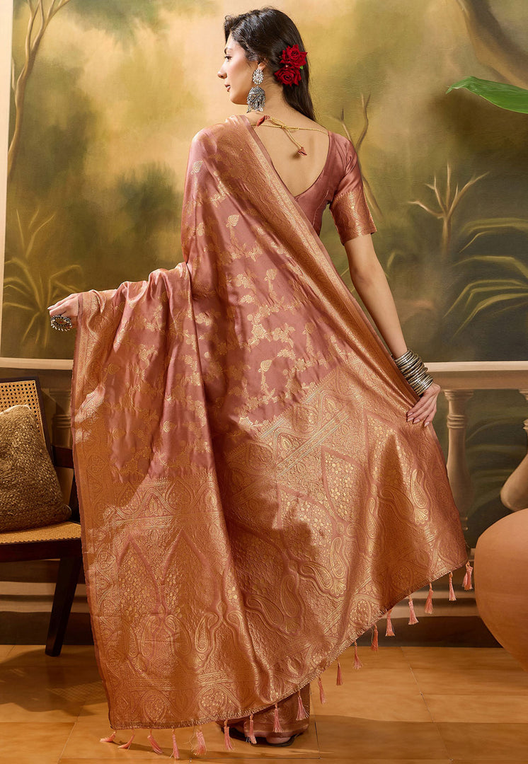 Peach Banarasi Jacquard Saree