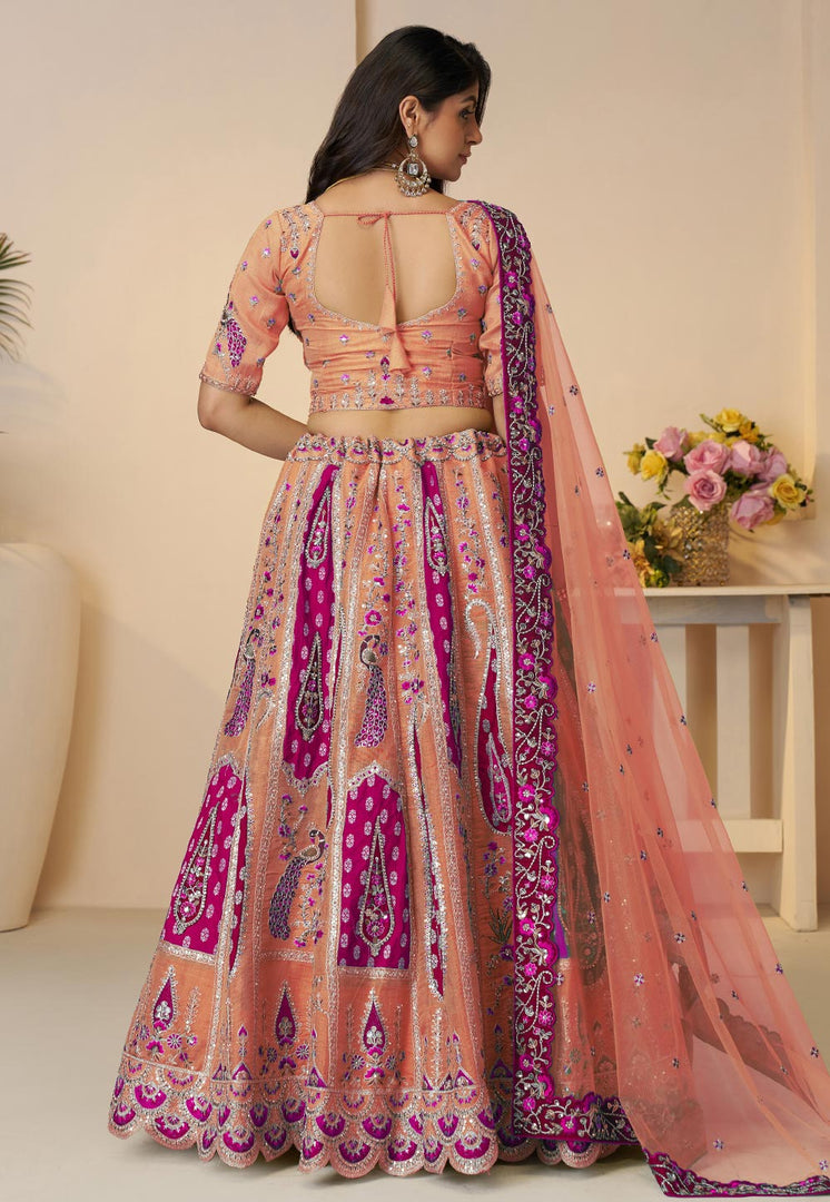 Peach Banarasi Silk Lehenga Choli For Wedding