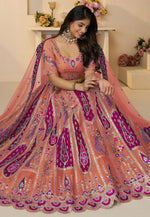 Load image into Gallery viewer, Peach Banarasi Silk Lehenga Choli For Wedding
