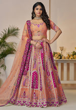 Load image into Gallery viewer, Peach Banarasi Silk Lehenga Choli For Wedding
