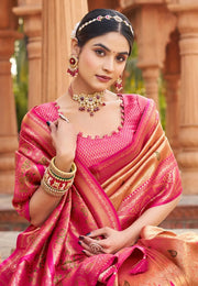 Peach Banarasi Silk Saree