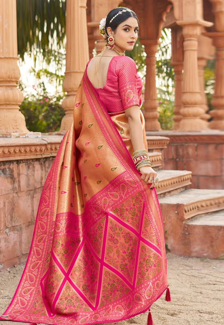 Peach Banarasi Silk Saree