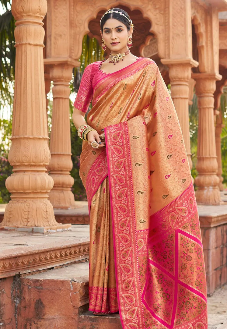Peach Banarasi Silk Saree