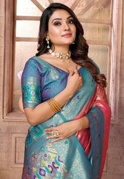 Peach Banarasi Silk Saree